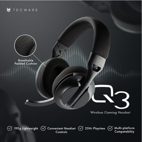 Tecware Q3, Wireless Gaming Headset (Black)